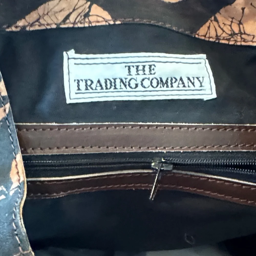The Trading Company Brown Batik Print Cloth & Leather Backpack NWOT